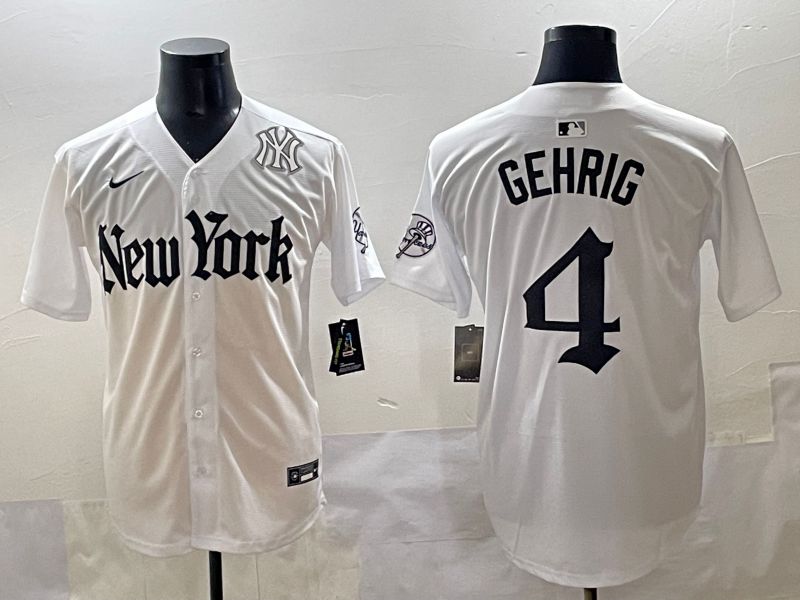 Men 2025 New York Yankees #4 Gehrig White Five generations Joint Name Nike MLB Jersey style 10->new york yankees->MLB Jersey